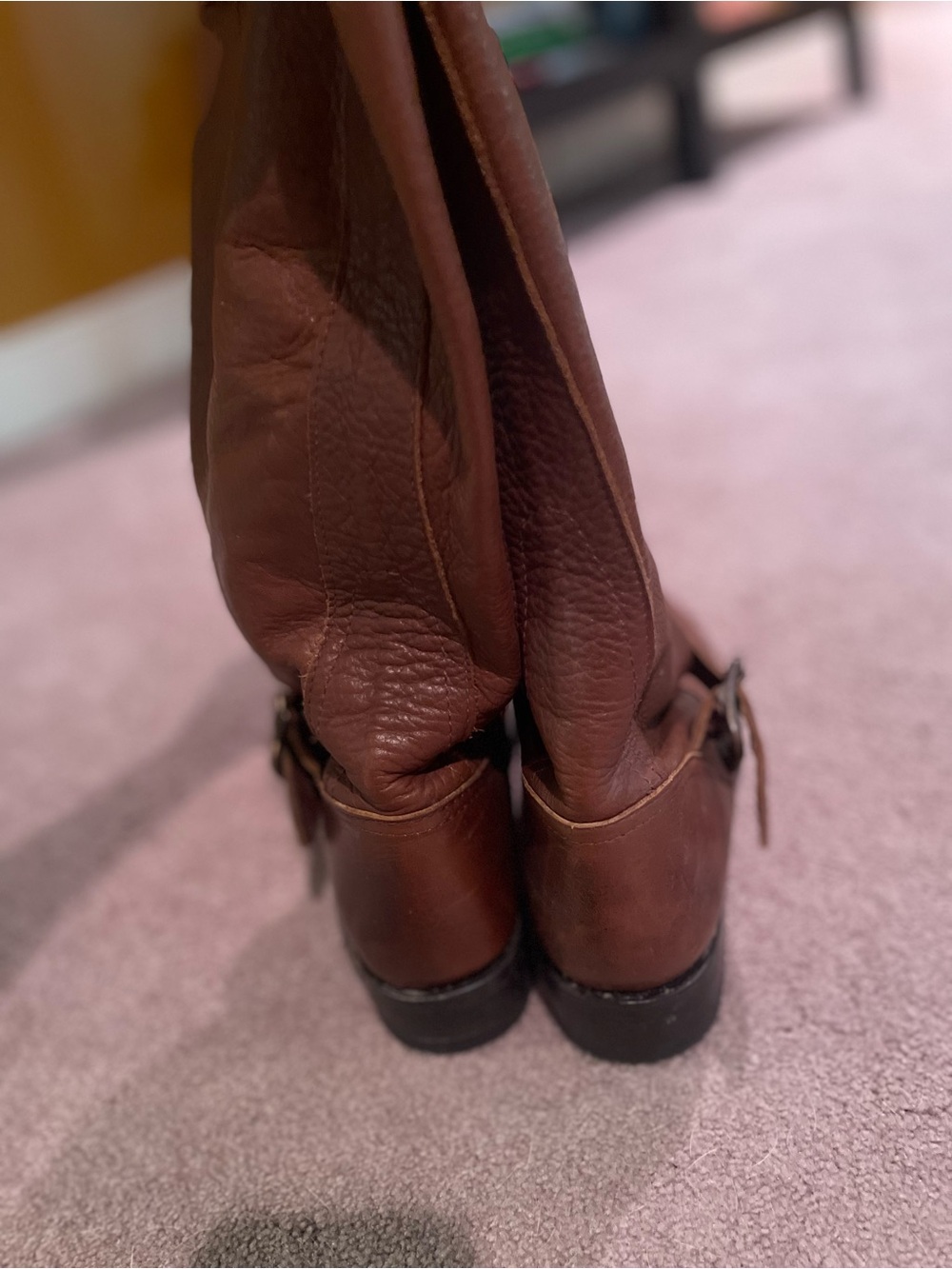 Frye Brown Leather Mid-Calf Buckle Heeled Boots - Picture 4 of 6